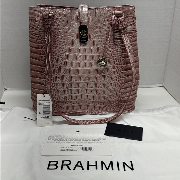 Brahmin Fiora Bucket Bag Shoulder Tote Bag Purse Melbourne Leather Pink Gold - Picture 1 of 13